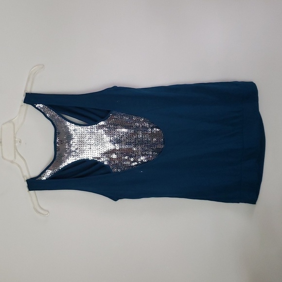 Express teal sequin back cowl neck tank top, sparkle glitzy tank top, Size small - Picture 7 of 8